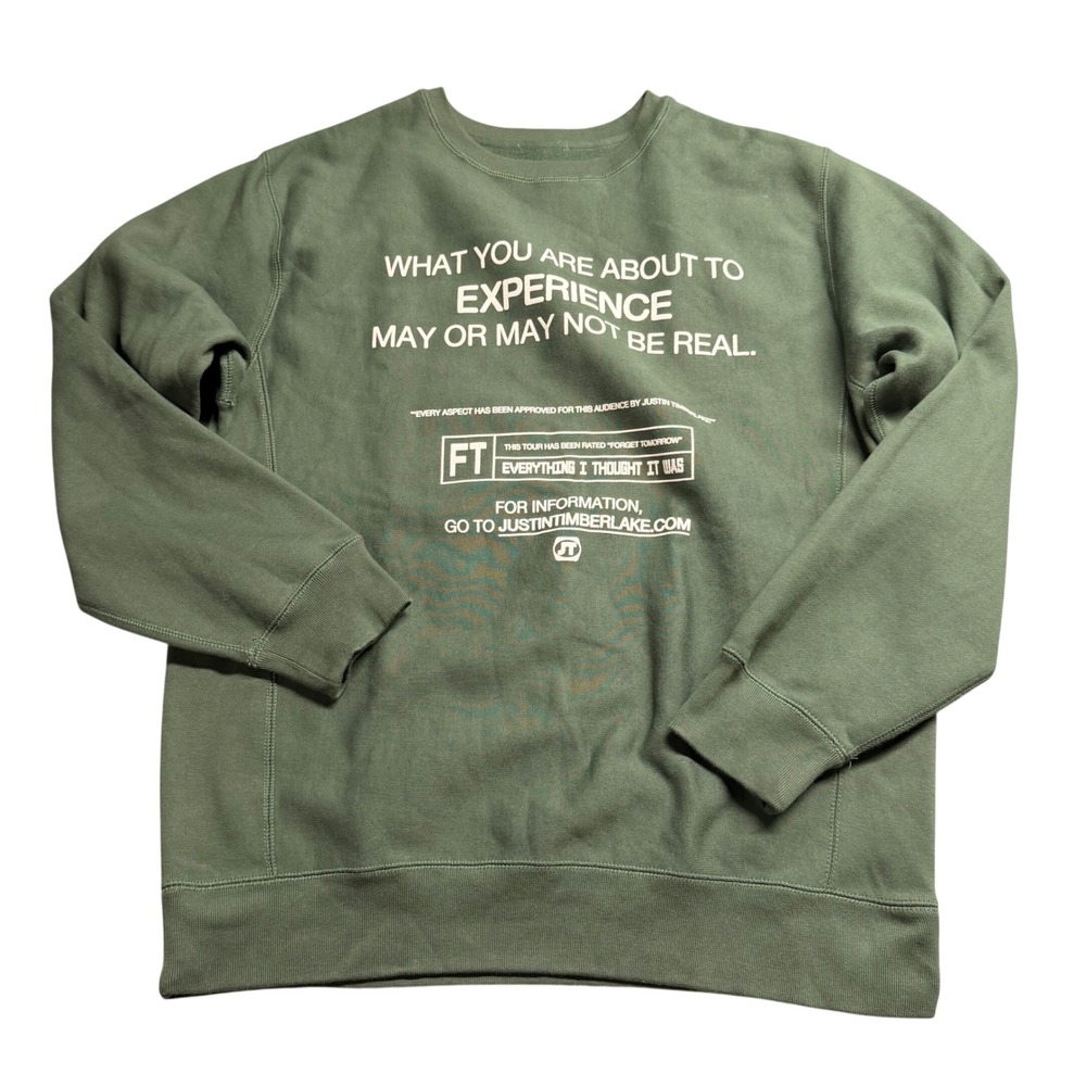 Justin Timberlake Forget Tomorrow World Tour Sweatshirt Green Size XL Concert